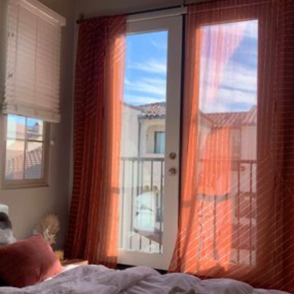 Sheer rust modern curtains & throw pillow ✨